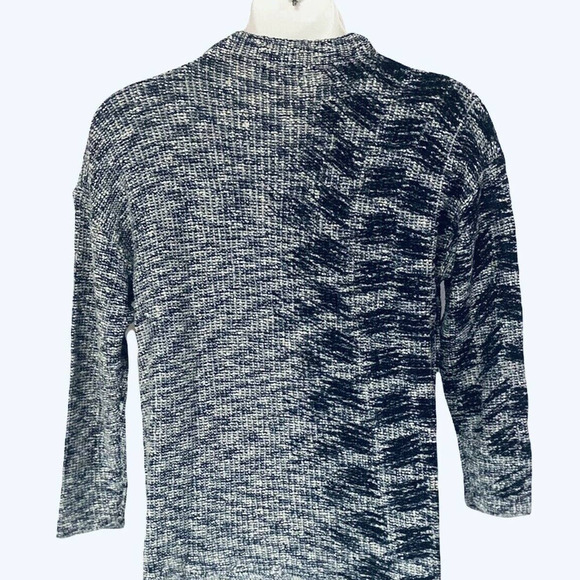 Nik + Zoe Navy Off-White Cotton Rayon Marled Office Casual Mock Neck Sweater - Picture 4 of 5